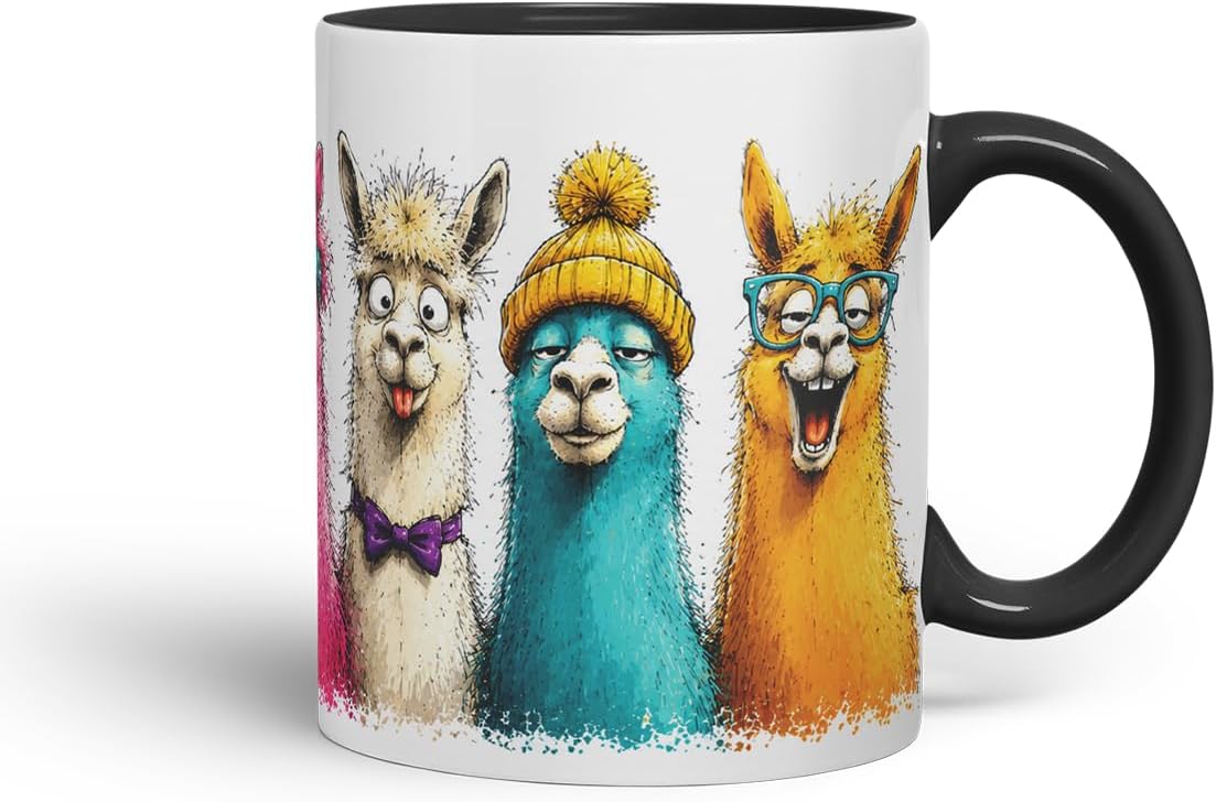 Vixar Funny Alpaca Mug – Cute Alpaca Animal Coloured Ceramic Mug Cup Gift, 11oz (Black)