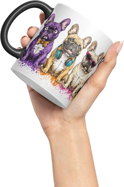 Vixar French Bulldog Dog Mug – Cute Frenchie Coloured Ceramic Mug Cup Gift, 11oz (Black)