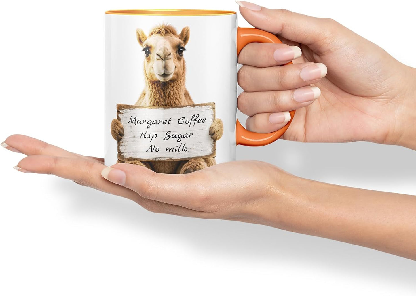 Vixar Personalised Camel Mug with Name or Custom Message – Cute Animal Coloured Ceramic Mug Cup Gift, 11oz (Orange)