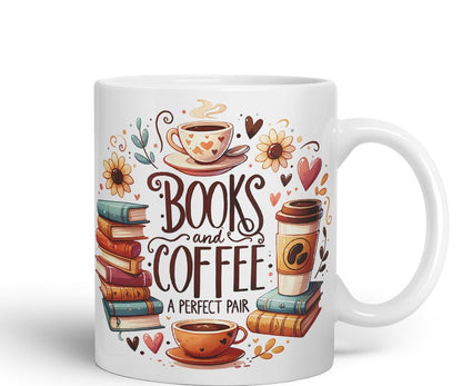 Books and Coffee A Perfect Pair Coloured Mug Cup for Readers 11oz (Black)