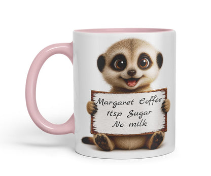 Vixar Personalised Meerkat Mug with Name or Custom Message – Cute Animal Coloured Ceramic Mug Cup Gift, 11oz (Black)