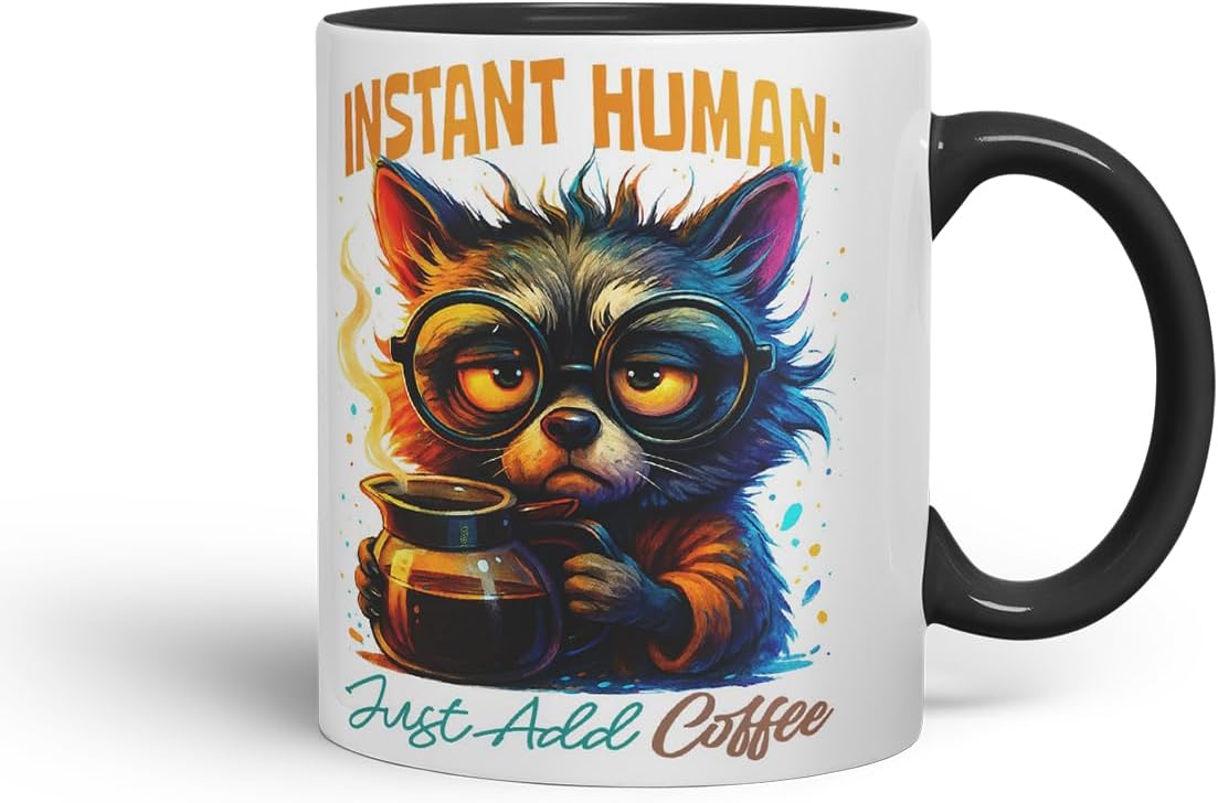 Vixar Instant Human Just Add Coffee Funny Dog Mug – Coloured Ceramic Mug Cup Gift, 11oz (Black)