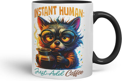 Vixar Instant Human Just Add Coffee Funny Dog Mug – Coloured Ceramic Mug Cup Gift, 11oz (Black)