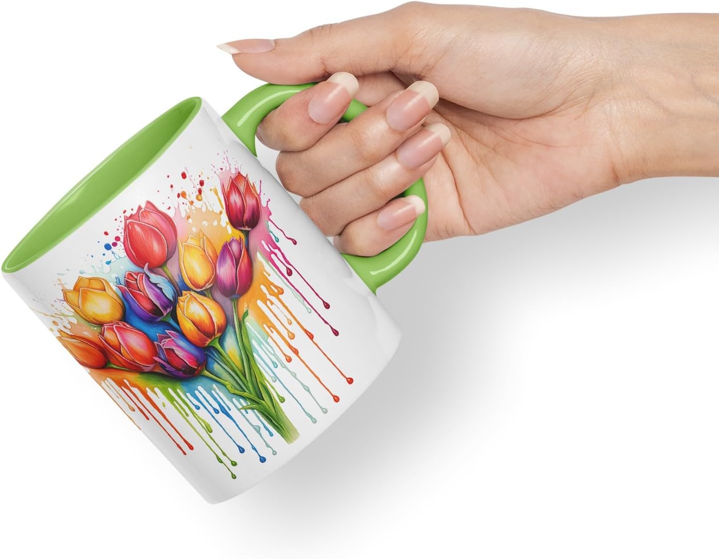 Vixar Tulip Spring Garden Mug Coloured Ceramic Mug Cup Gift, 11oz (Light Green)