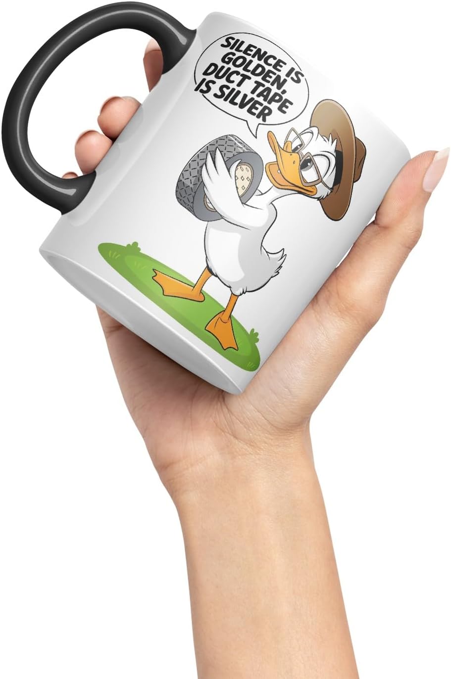 Vixar Silence is Golden Duct Tape is Silver – Coloured Ceramic Mug Cup Gift, 11oz (Black)