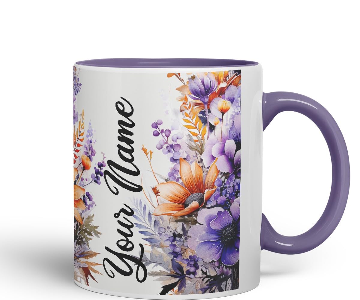 Vixar Personalised Orange Daisy Mug – Custom Your Name Coloured Ceramic Mug Cup Gift, 11oz (Orange)