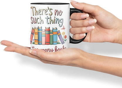 Vixar There's No Such Thing As Too Many Books (Pastel Version) Coloured Ceramic Mug Cup Gift, 11oz (Black)