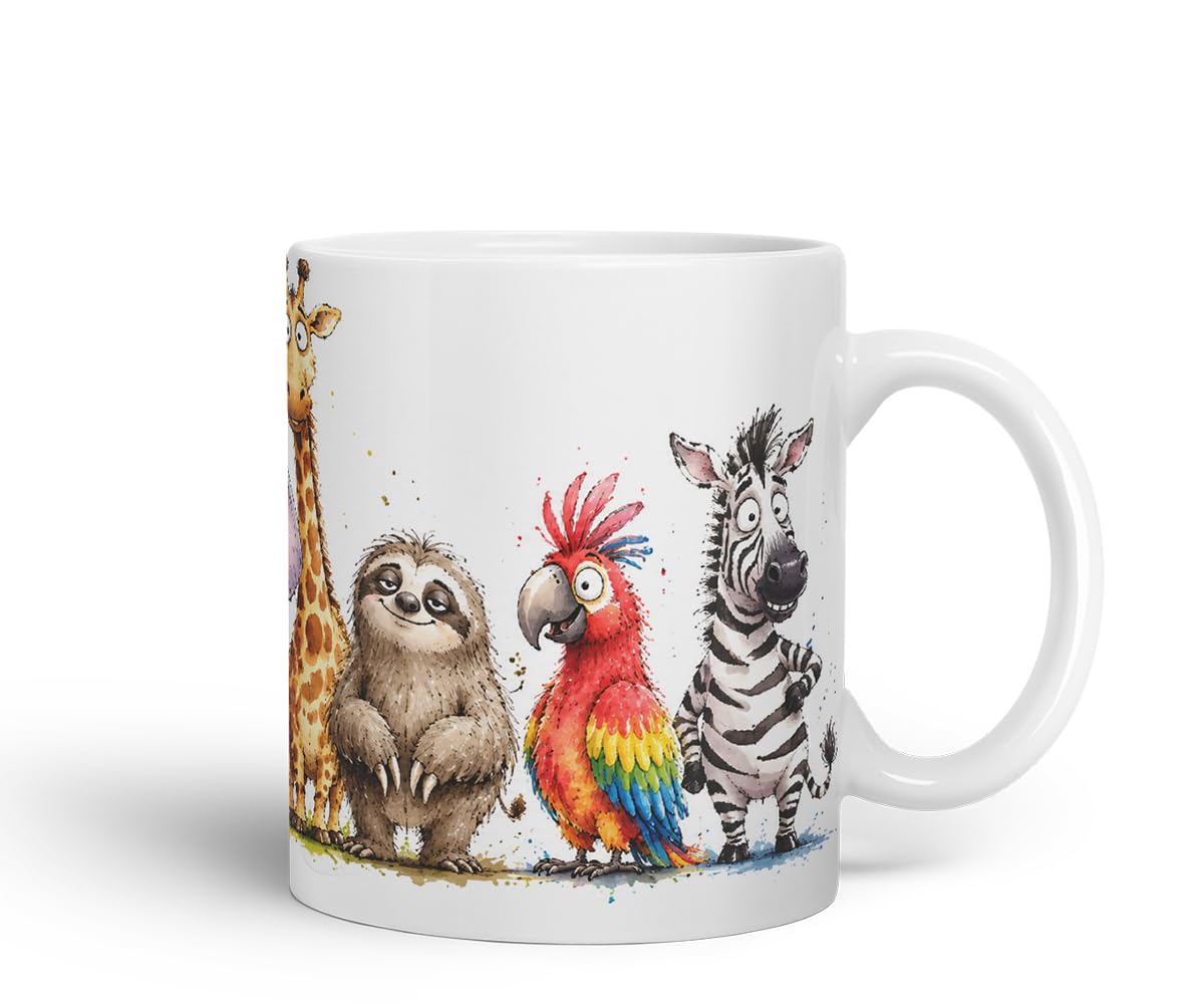Vixar Cute Safari Animals Mug – Cute Safari Animals Coloured Ceramic Mug Cup Gift, 11oz (Black)