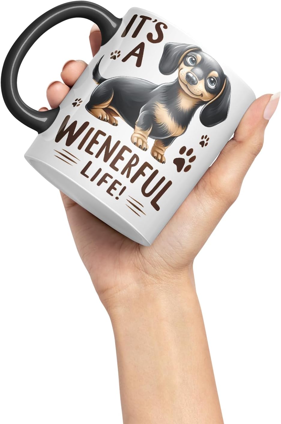 Vixar It’s A Wienerful Life Dachshund Dog Mug – Coloured Ceramic Mug Cup Gift, 11oz (Black)