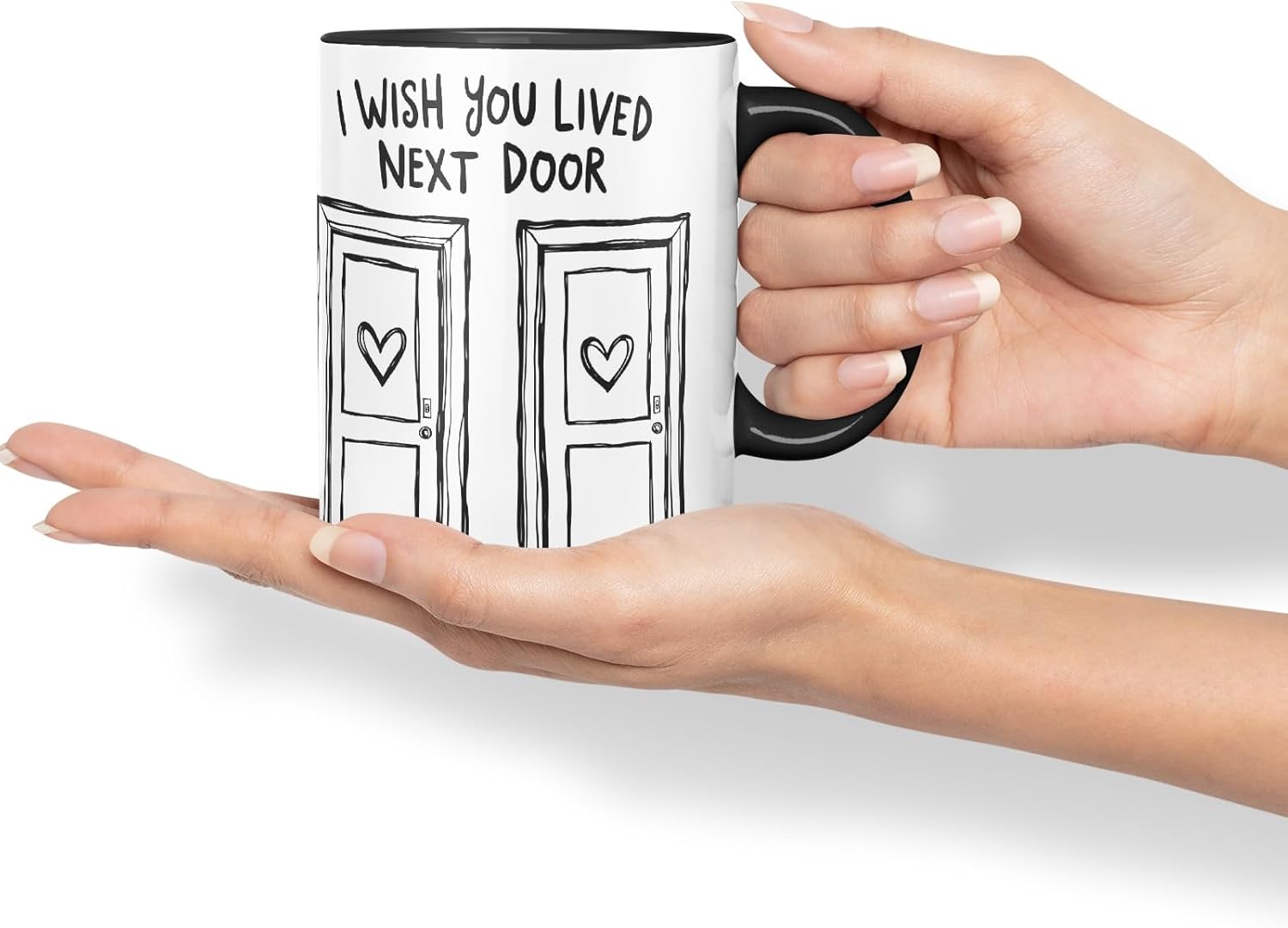 Vixar I Wish You Lived Next Door Doors Coloured Mug Cup Friendship Long Distance Gift 11oz (Black)