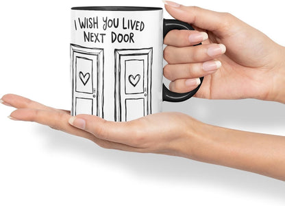 Vixar I Wish You Lived Next Door Doors Coloured Mug Cup Friendship Long Distance Gift 11oz (Black)