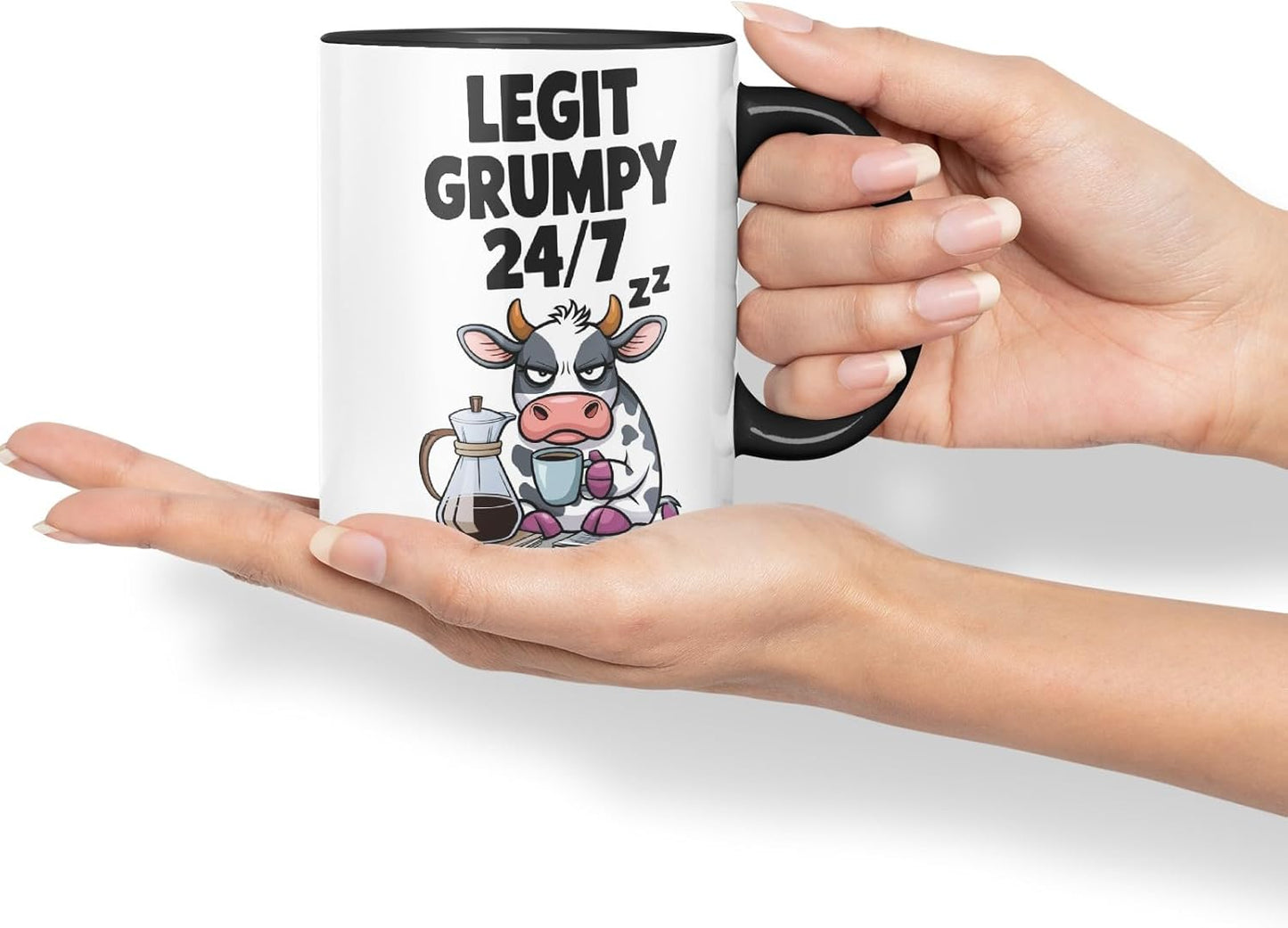 Vixar Legit Grumpy 24/7 – Coloured Ceramic Mug Cup Gift, 11oz (Black)