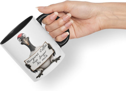 Vixar Personalised Crane Bird Mug with Name or Custom Message – Cute Animal Coloured Ceramic Mug Cup Gift, 11oz (Black)