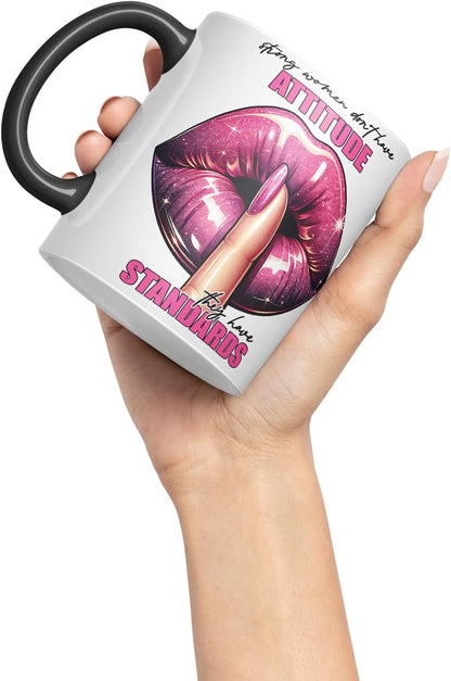 Vixar Strong Women Standards Mug – Coloured Ceramic Mug Cup Gift, 11oz (Black)