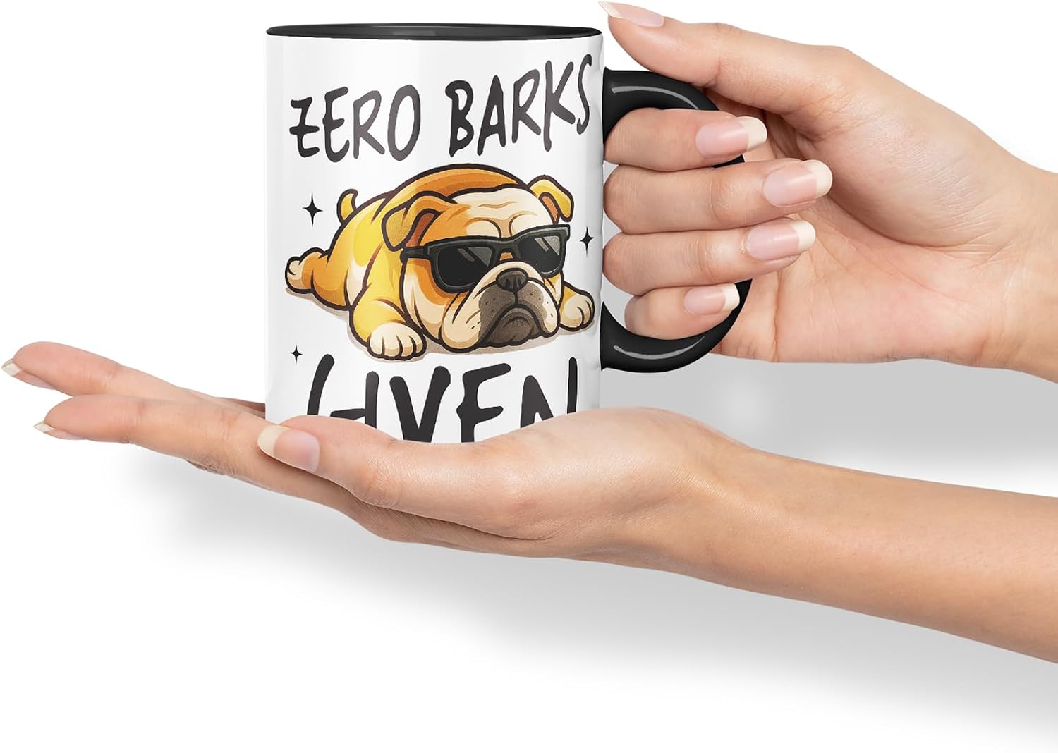 Vixar Zero Barks Given Bulldog Dog Mug – Coloured Ceramic Mug Cup Gift, 11oz (Black)