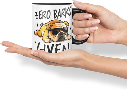 Vixar Zero Barks Given Bulldog Dog Mug – Coloured Ceramic Mug Cup Gift, 11oz (Black)