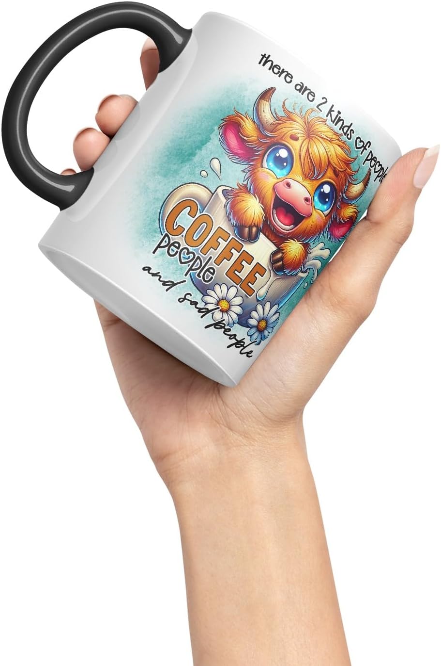 Vixar Mug with Sarcastic Text There are 2 Kinds of People Highland Cow Coloured Ceramic Mug Cup Gift for Coffee Lovers 11oz (Black)