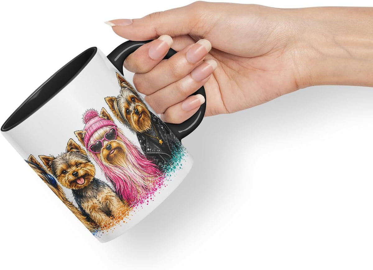 Vixar Yorkie Dog Mug – Cute Yorkshire Terrier Coloured Ceramic Mug Cup Gift, 11oz (Black)