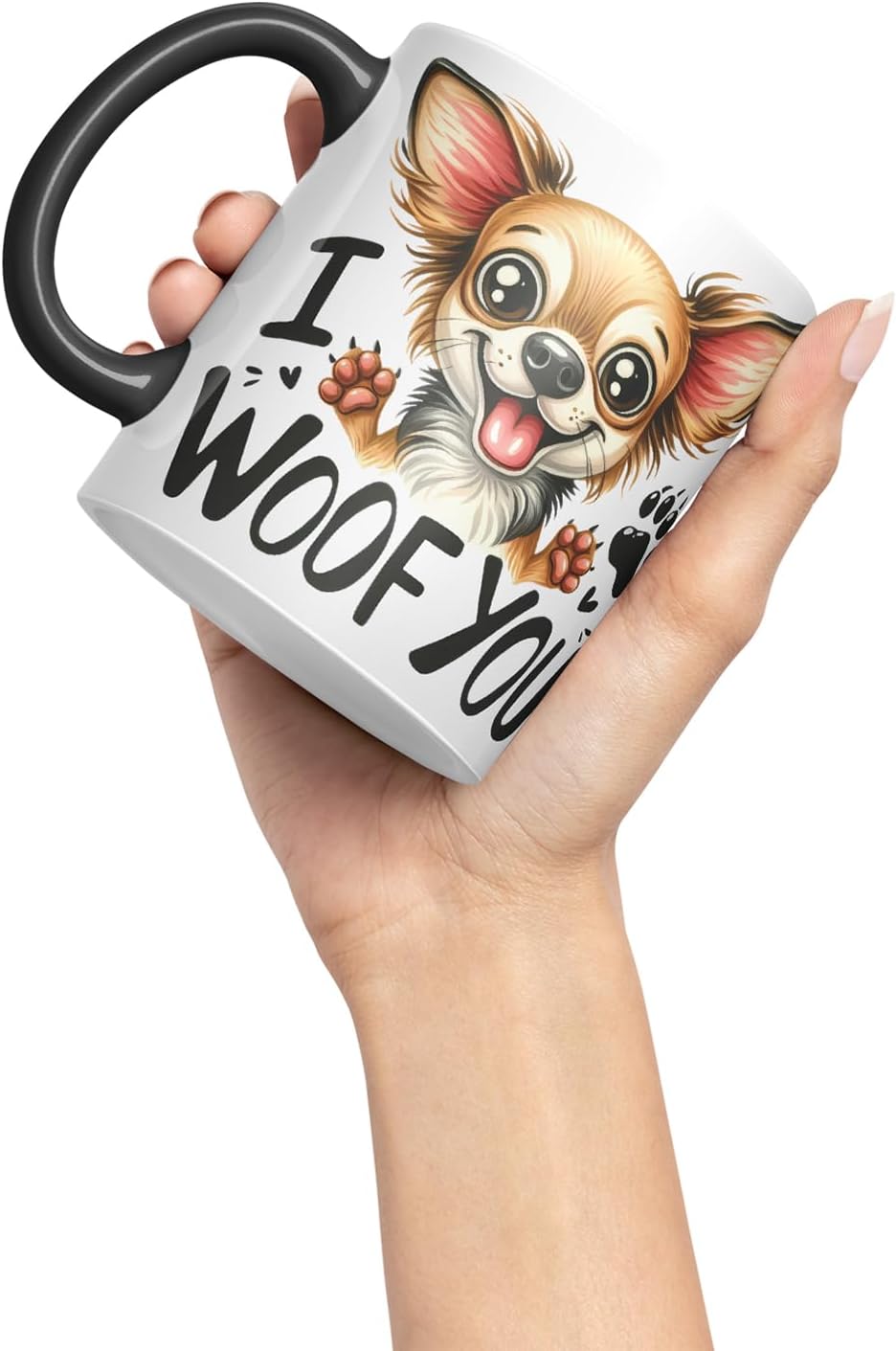 Vixar I Woof You Cute Dog Mug – Coloured Ceramic Mug Cup Gift, 11oz (Black)