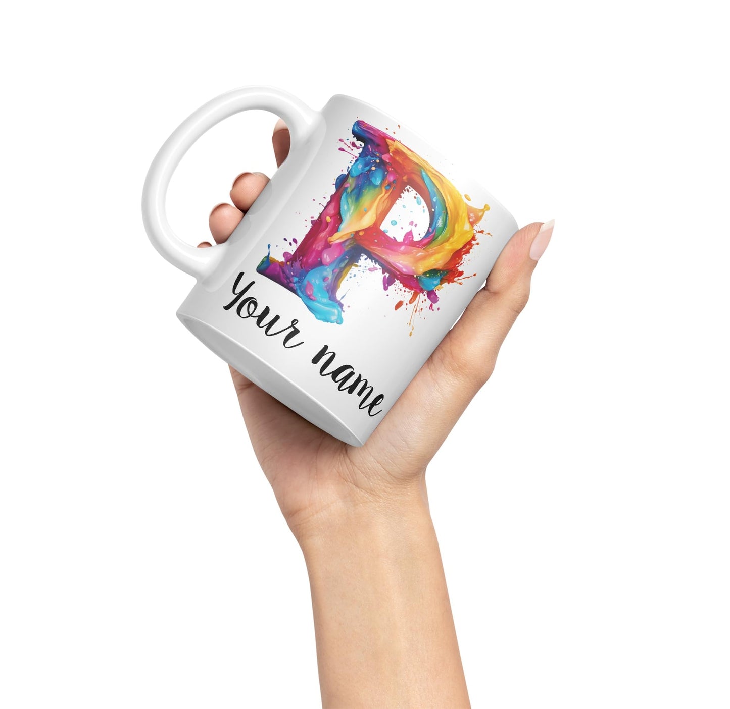 Personalised Letter P mug, Alphabet cusomized custom Letter P Monogram watercolour Ceramic Coloured Mug Cup for Tea Coffee Hot brew 330ml 11Oz Gift