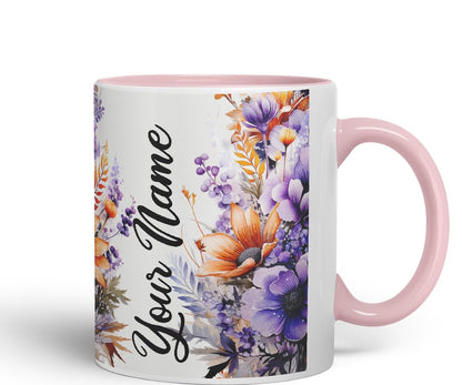 Vixar Personalised Orange Daisy Mug – Custom Your Name Coloured Ceramic Mug Cup Gift, 11oz (Orange)
