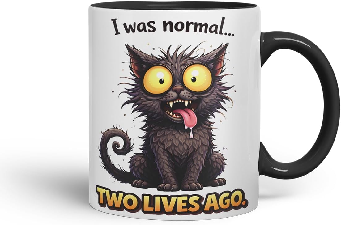 Vixar I was Normal Two Lives Ago Cat Coloured Ceramic Mug Cup Gift, 11oz (Black)