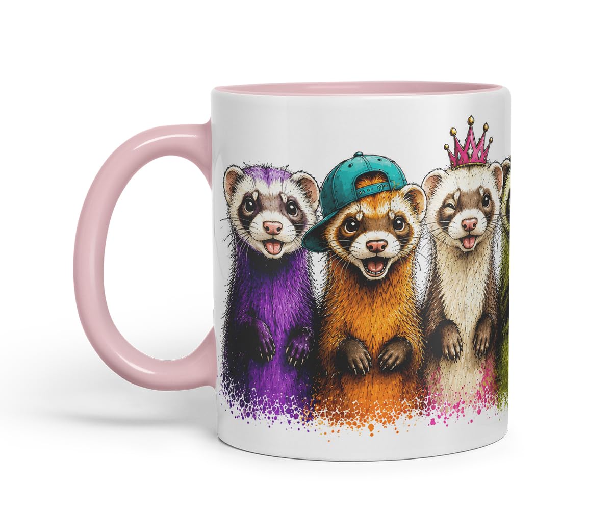 Ferret Mug – Cute Ferret Animal Coloured Ceramic Mug Cup Gift, 11oz (Black)