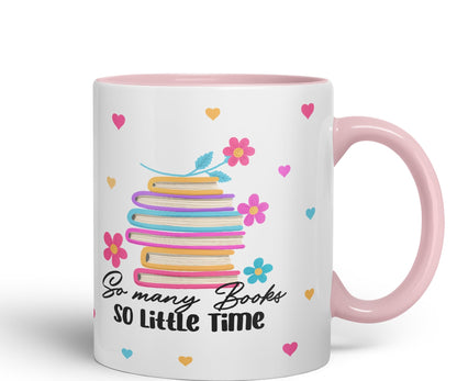 Vixar So Many Books so Little time Book Reader Gift Presents Coloured Ceramic Mug Cup Gift 330ml 11oz Work Office Tea Coffee