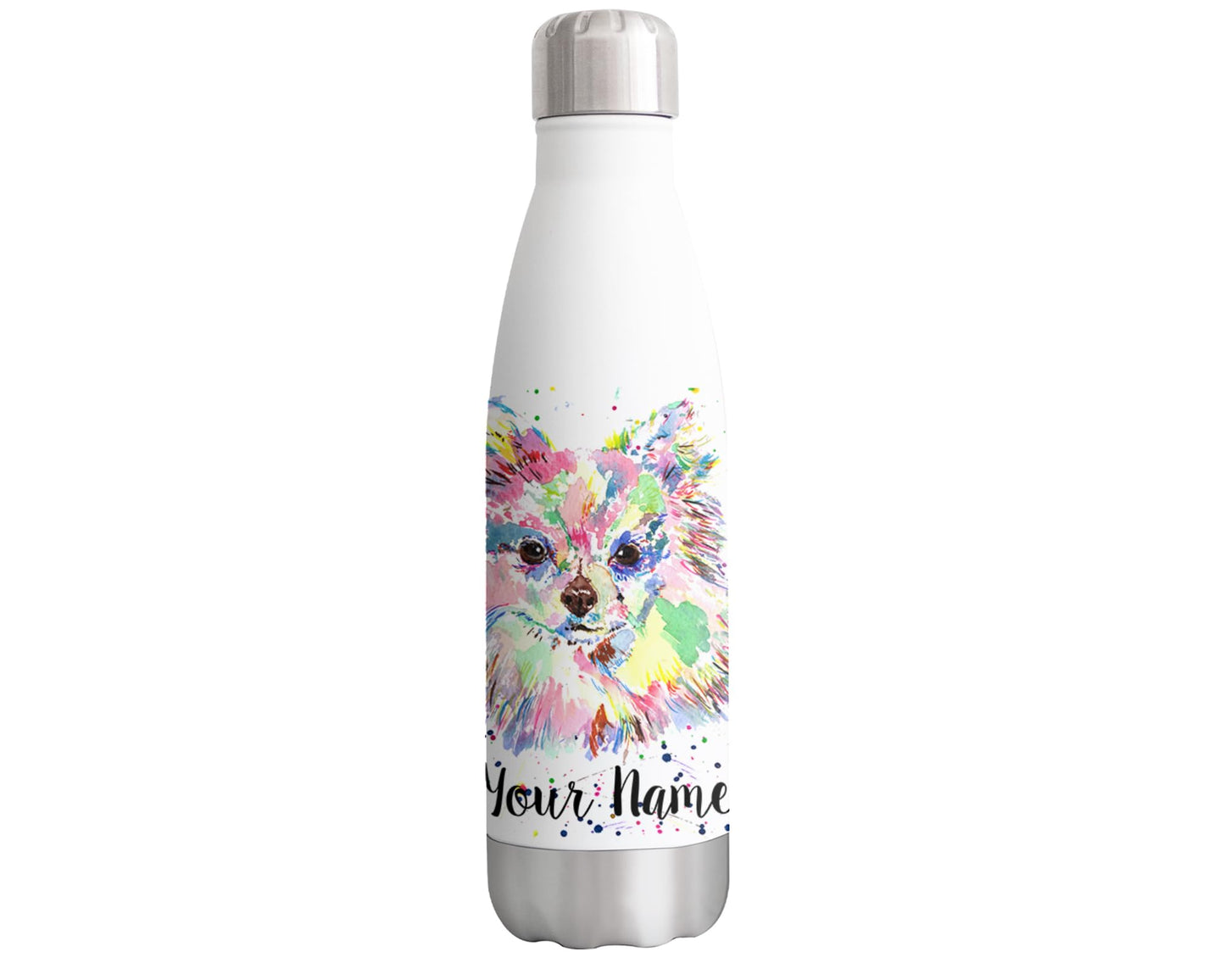 Chihuahua Long Hair Personalised Custom Bottle with Your Text/Name Dog pet Animals Watercolour Bottle Double Wall Insulated Stainless Steel Sport Drinks 500ml