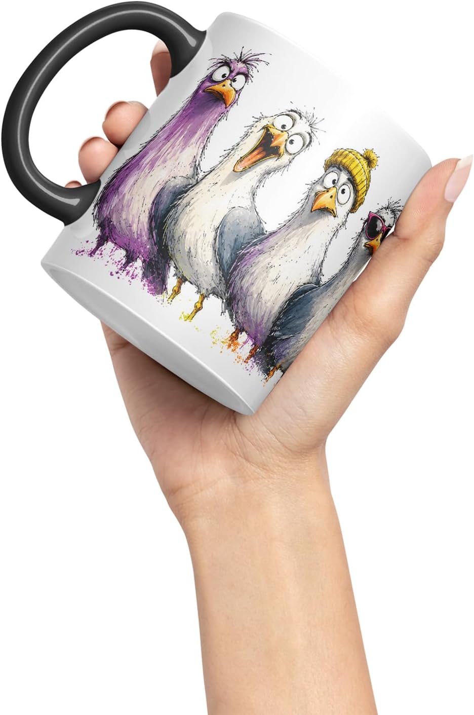 Seagulls Mug – Funny Sea Bird Coloured Ceramic Mug Cup Gift, 11oz (Black)