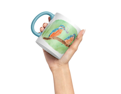 Vixar King Fisher Kingfisher Pair Bird Animals Watercolour Art Coloured Mug Cup Gift Birthday Work Office Tea Coffee