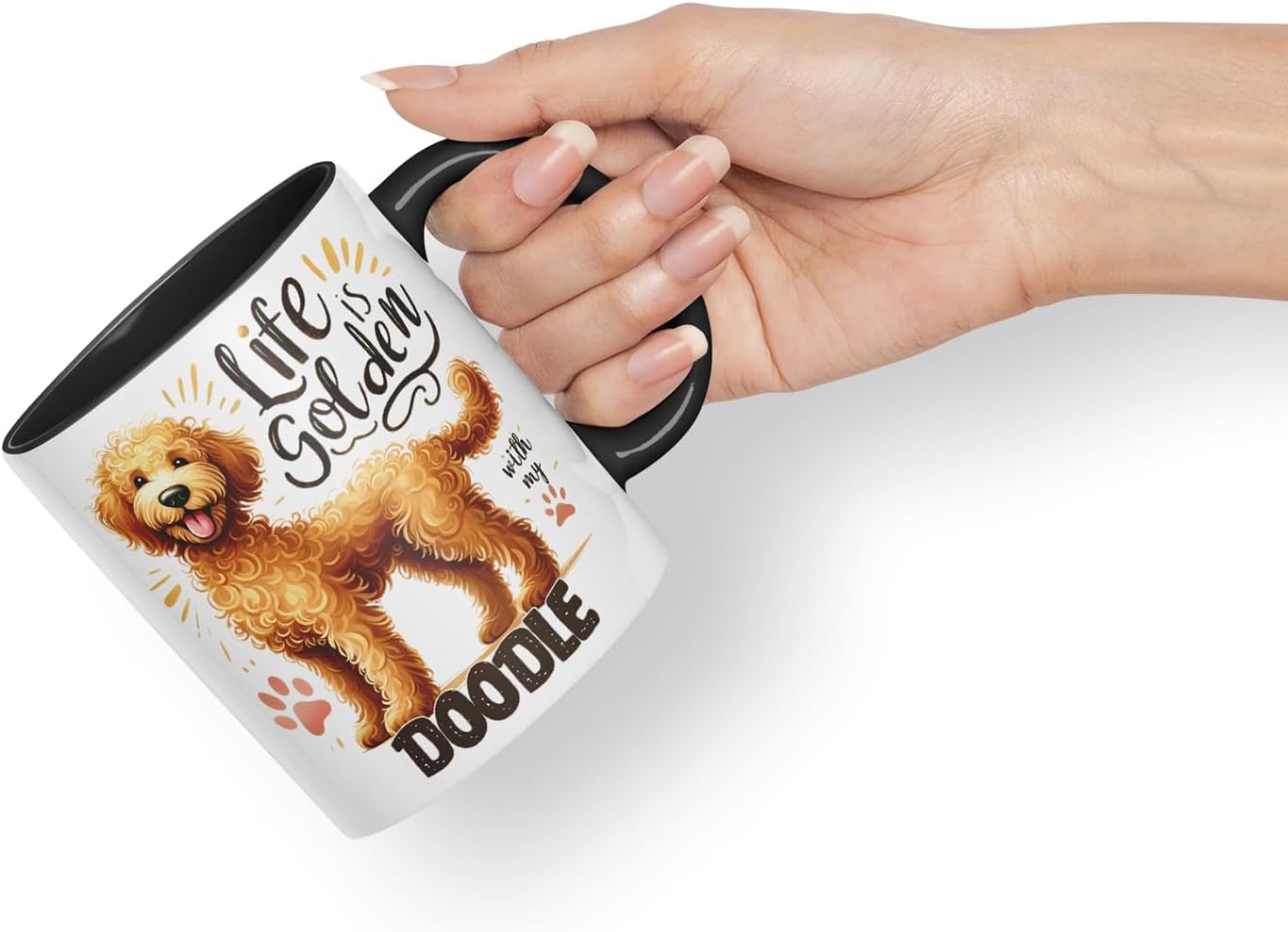 Vixar Life is Golden with My Doodle Dog Mug – Coloured Ceramic Mug Cup Gift, 11oz (Black)
