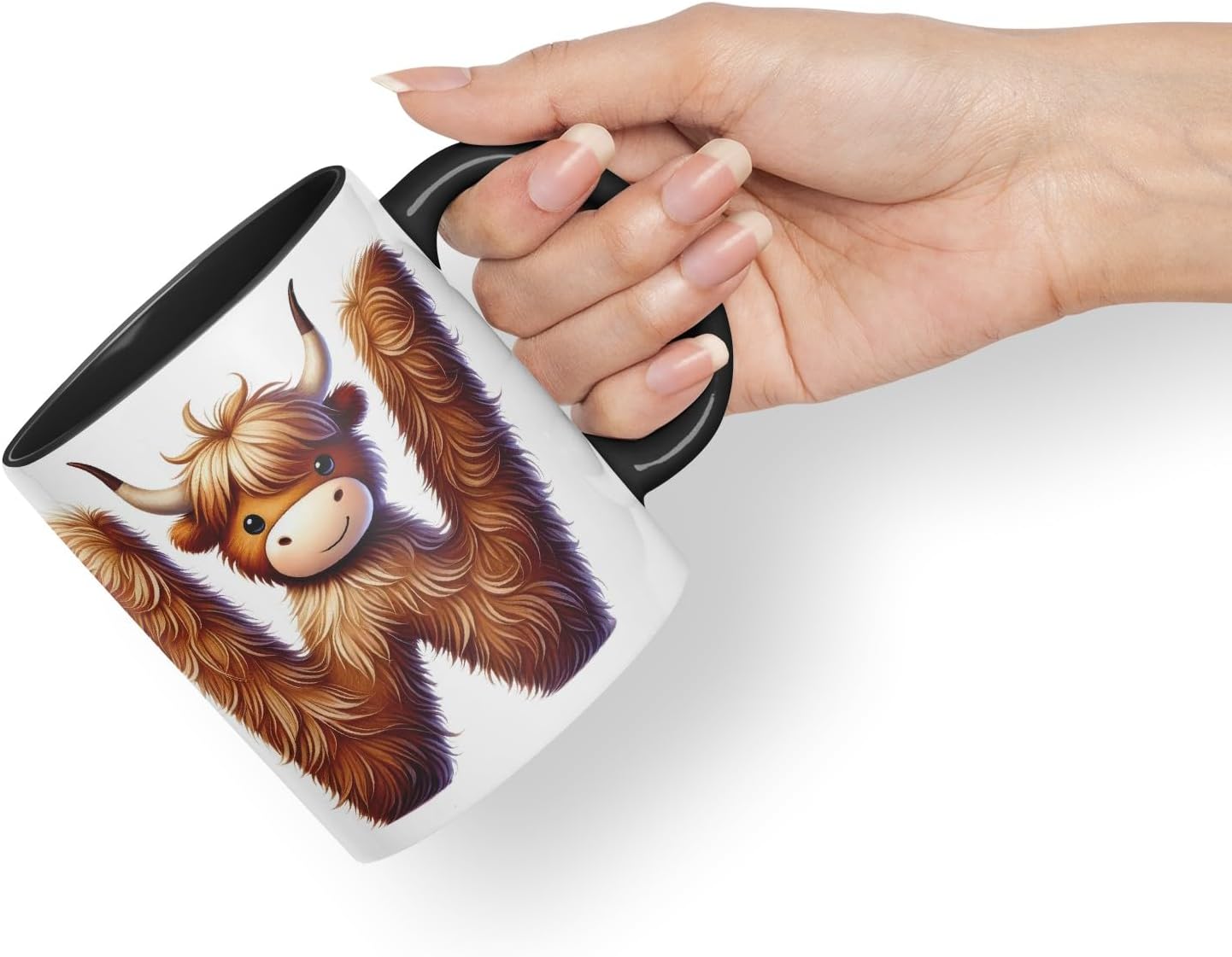 Highland Cow Alphabet Monogram Coloured Ceramic Cup Mug Letter W Rustic Farmhouse Animal Letter Gift V2 11oz (Black)