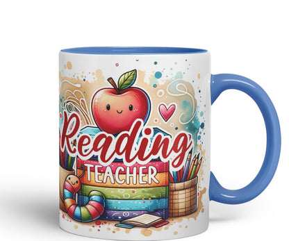 Vixar Reading Teacher Mug Thank You, End of School Gift Ceramic Coloured Mug Cup for Tea Coffee Hot Brew 330ml 11Oz Gift
