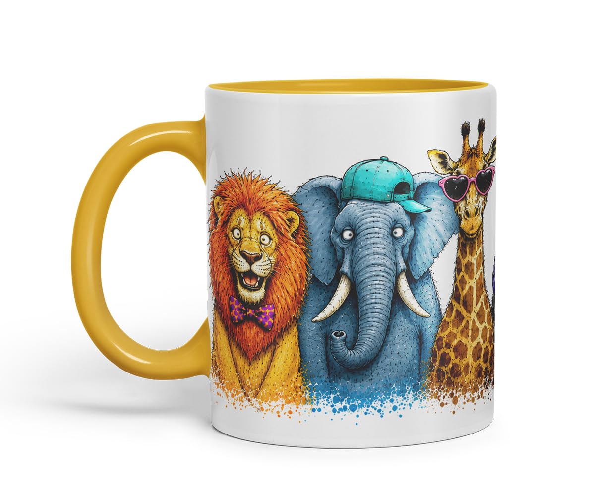 Vixar Safari Animals Mug – Cute Safari Animals Coloured Ceramic Mug Cup Gift, 11oz (Black)