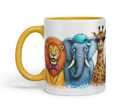 Vixar Safari Animals Mug – Cute Safari Animals Coloured Ceramic Mug Cup Gift, 11oz (Black)
