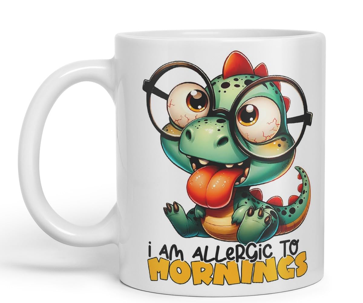 Vixar I Am Allergic to Mornings Coloured Ceramic Mug Cup 11oz Funny Sarcastic Gift (Black)