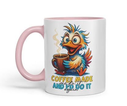 Vixar Coffee Made Me Do It and I'd Do It Again Funny Bird Mug – Coloured Ceramic Mug Cup Gift, 11oz (Black)