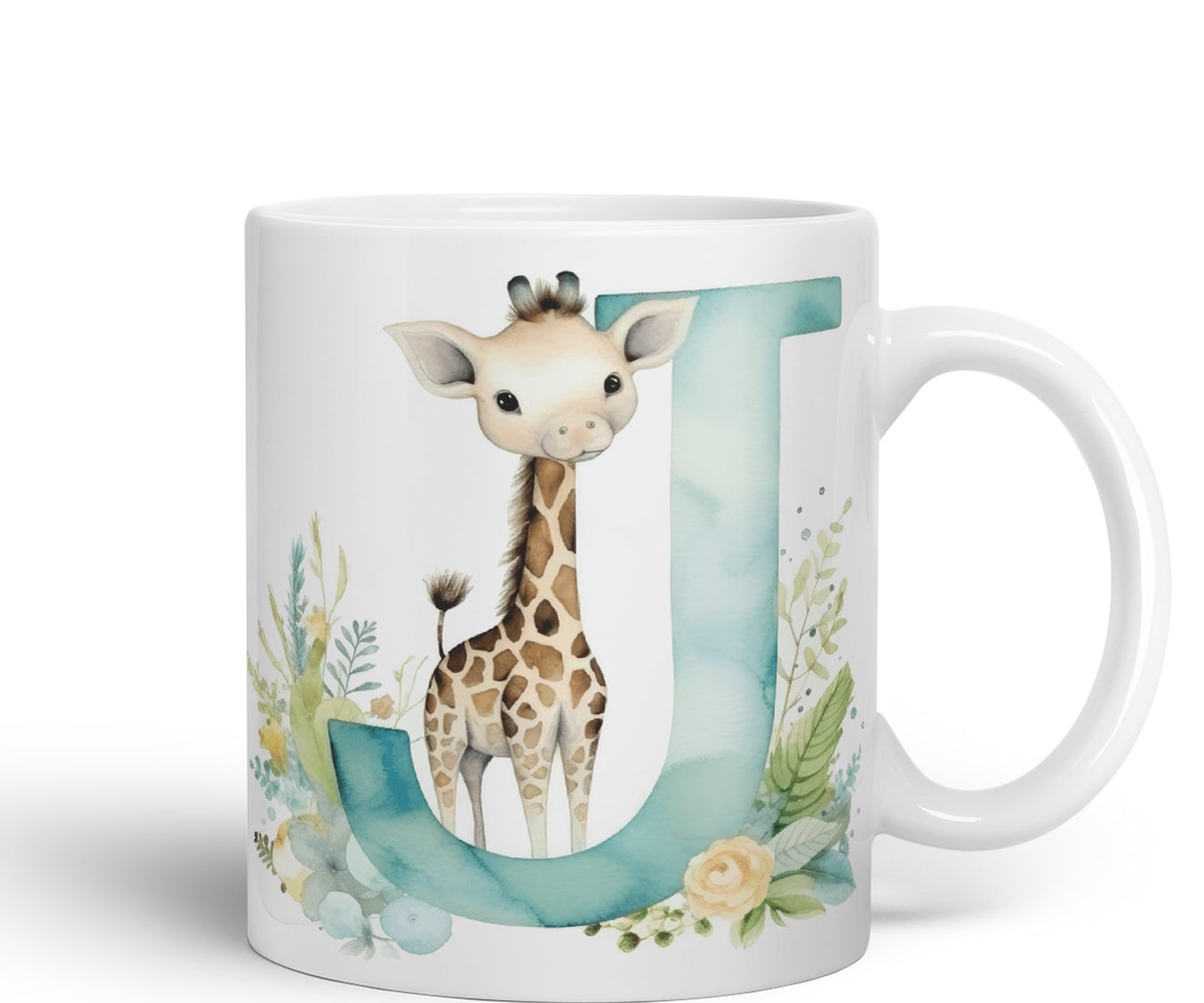 Letter J mug, Animals Alphabet Letter J Monogram animal for kids Ceramic Coloured Mug Cup for Tea Coffee Hot brew 330ml 11Oz Gift
