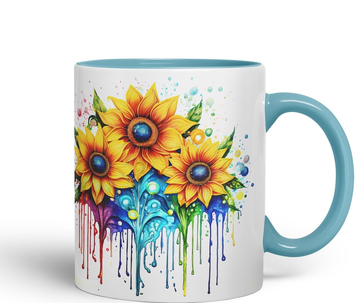 Vixar Sunflower Sunny Day Mug Coloured Ceramic Mug Cup Gift, 11oz (Gold Yellow)