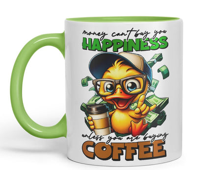 Vixar Mug with Text: Money Can’t Buy You Happiness (Unless You are Buying Coffee) Coloured Ceramic Mug Cup 11oz Funny Sarcastic Gift (Black)