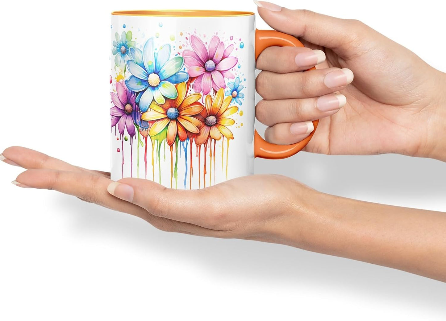 Vixar Daisy Meadow Mug Coloured Ceramic Mug Cup Gift, 11oz (Orange)