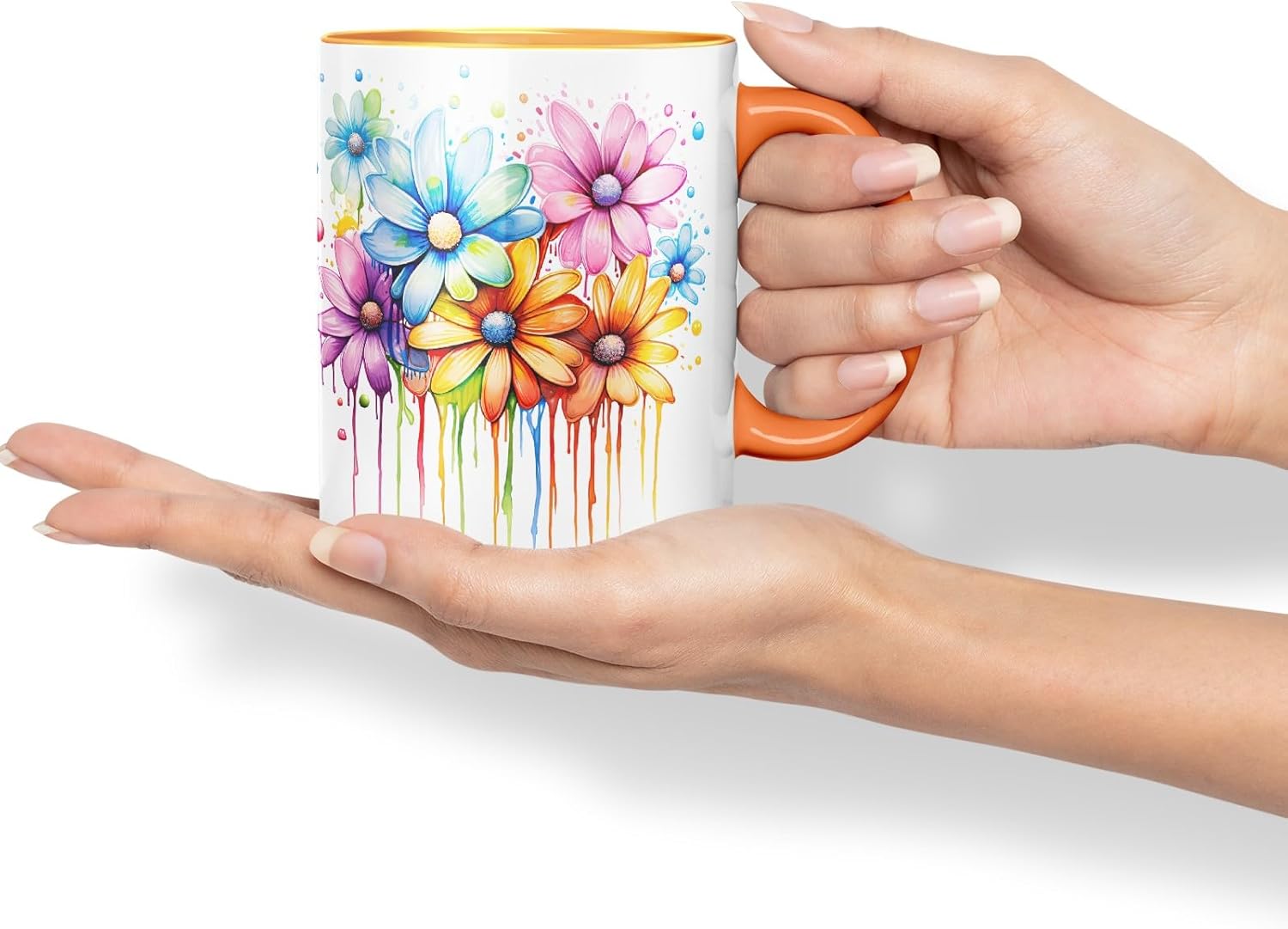 Vixar Daisy Meadow Mug Coloured Ceramic Mug Cup Gift, 11oz (Orange)