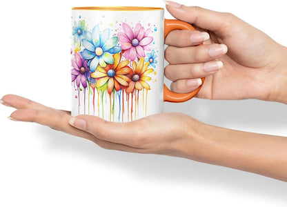 Vixar Daisy Meadow Mug Coloured Ceramic Mug Cup Gift, 11oz (Orange)