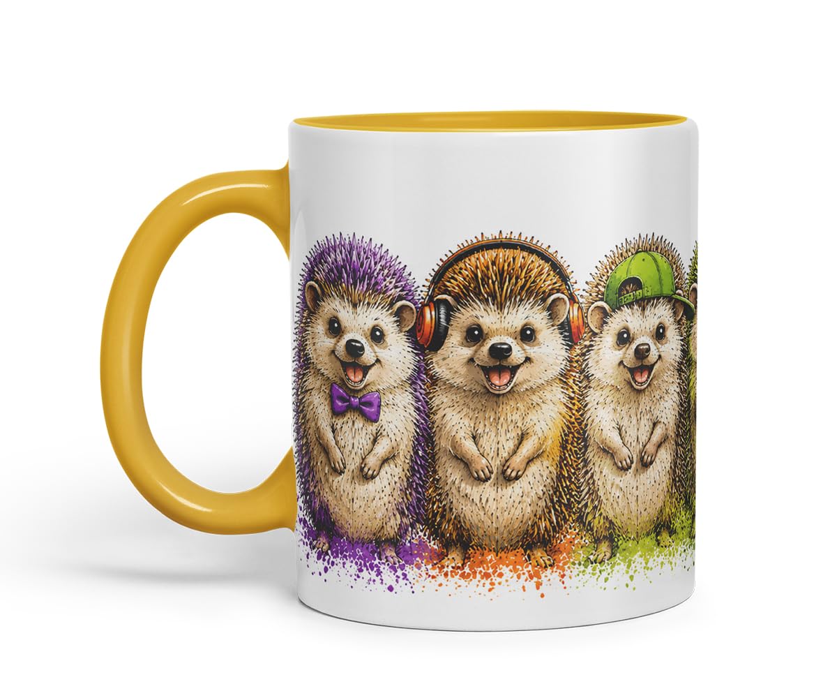 Vixar Hedgehog Mug – Cute Hedgehog Animal Coloured Ceramic Mug Cup Gift, 11oz (Black)