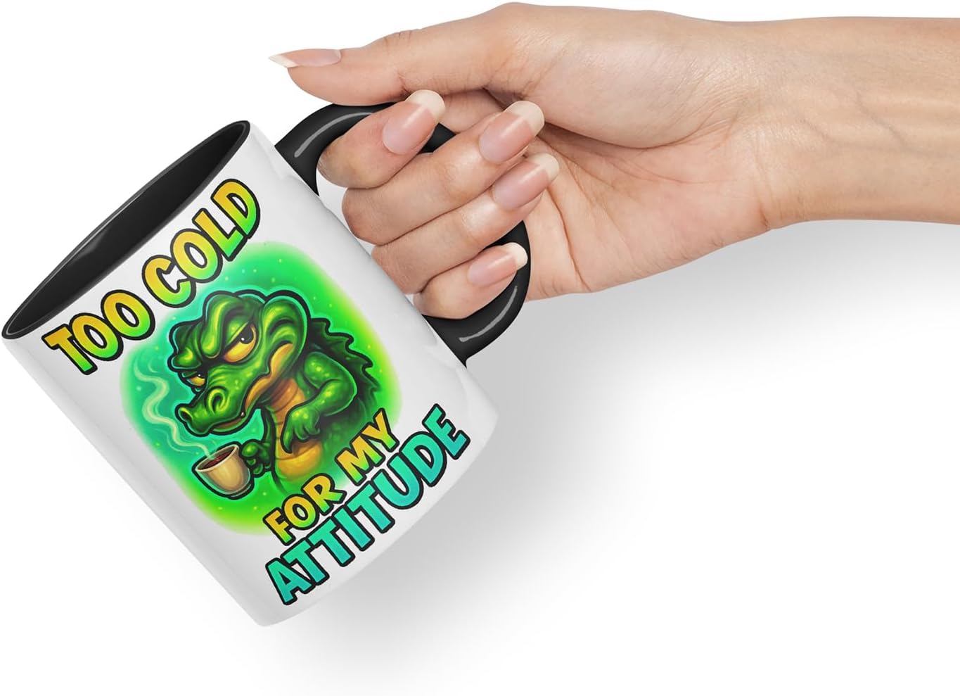 Vixar Too Cold for My Attitude Funny Crocodile Coffee Mug – Coloured Ceramic Mug Cup Gift, 11oz (Black)