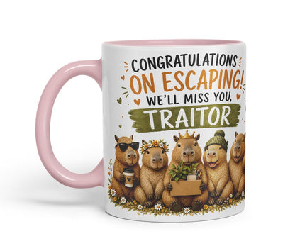 Vixar Congratulations on Escaping! We'll Miss You, Traitor Mug – Funny Coworker Leaving Colleague Goodbye Gift, 11oz (Black)