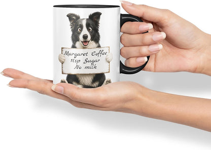 Vixar Personalised Border Collie Mug with Name or Custom Message – Cute Animal Coloured Ceramic Mug Cup Gift, 11oz (Black)
