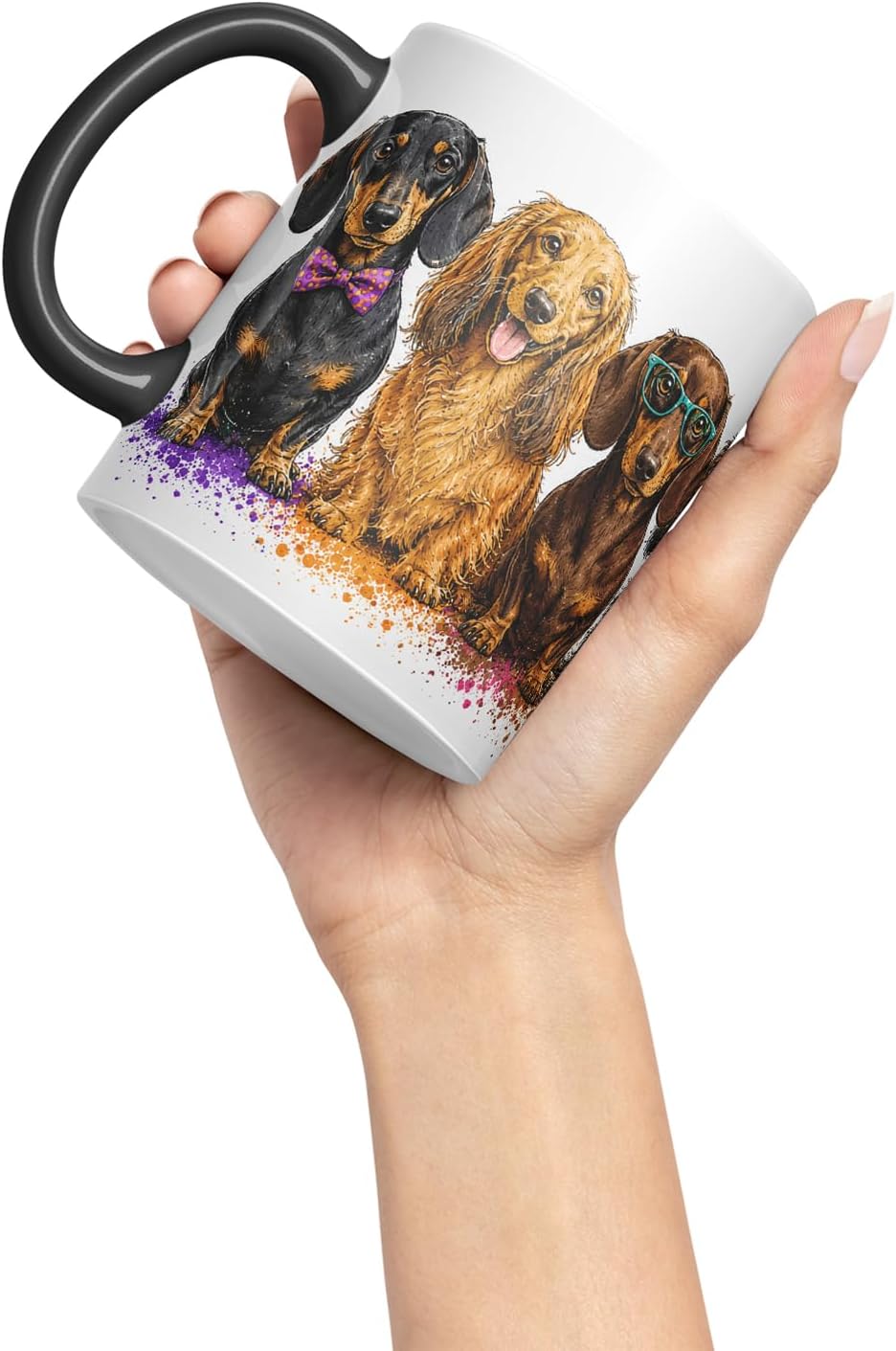 Vixar Dachshund Dog Mug – Cute Sausage Dog Coloured Ceramic Mug Cup Gift, 11oz (Black)