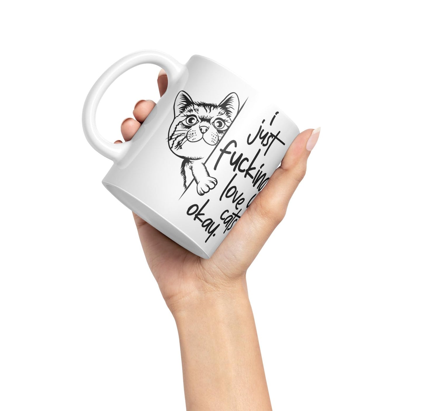 Vixar I just f_ucking Love Cats Okay, Hidden, Hiding Kitten cat Joke sarkasm Ceramic Coloured Mug Cup for Tea Coffee Hot Brew 330ml 11Oz Gift V2